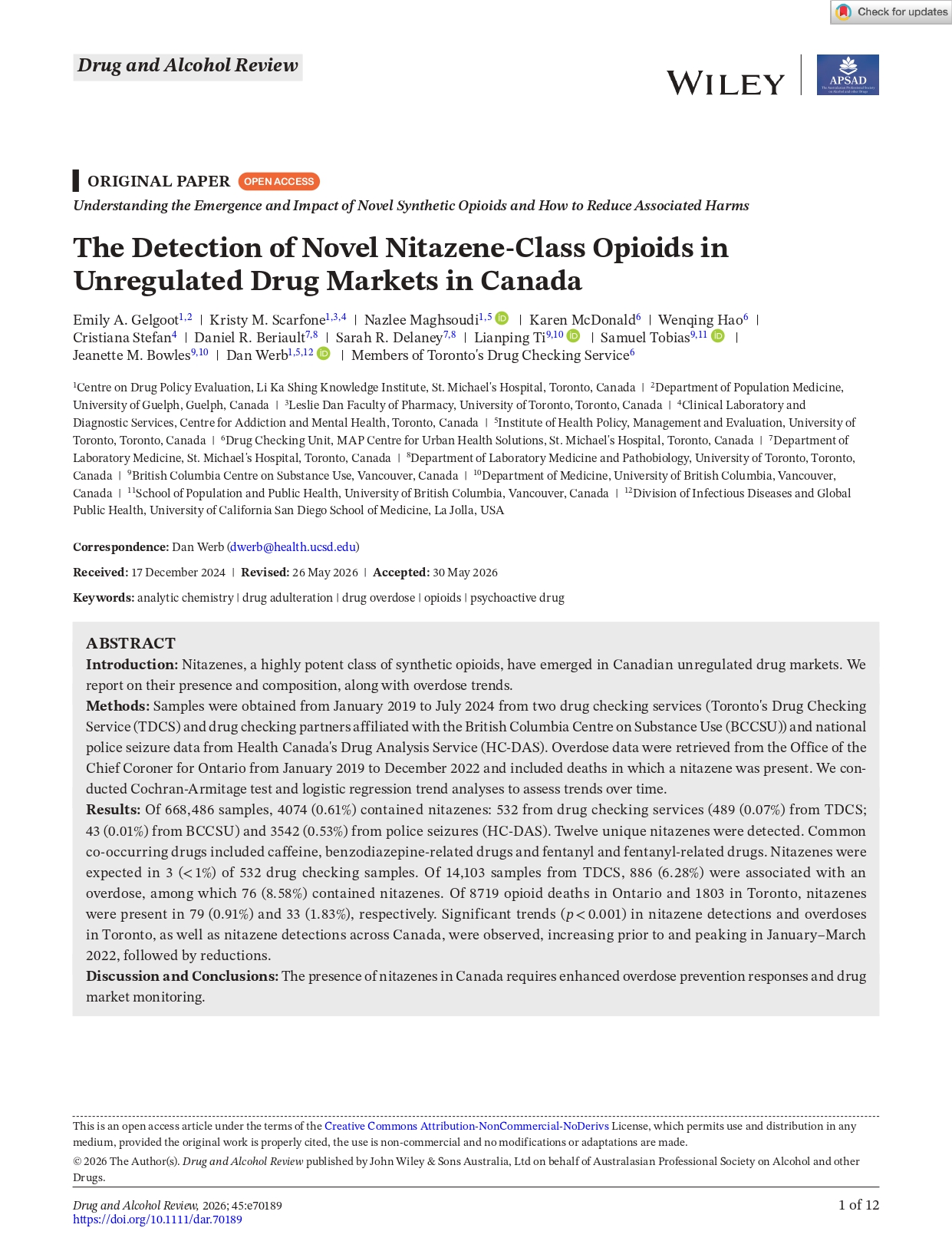 The Detection of Novel Nitazene-Class Opioids in Unregulated Drug Markets in Canada